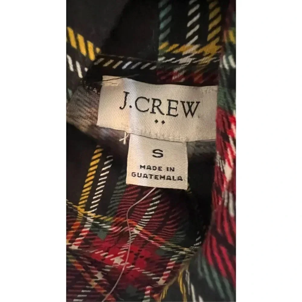 J. Crew Womens Black Red‎ Tartan Plaid Turtle Neck Long Sleeve Top Small NWT